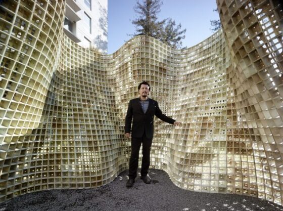 Ronald inside his 3D Printed building