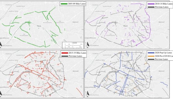 Figure 2. Spatial expansion of bike lanes in Paris (2005-2020).