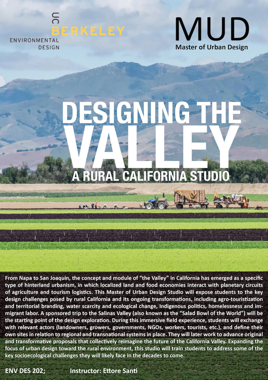 Poster presenting the advanced urban design studio, Designing the Valley