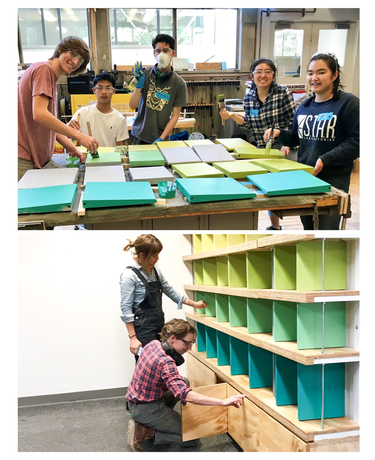 embARC students painting and installing shelving system.