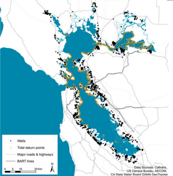 Map of Bay Area sites impacted by sea level