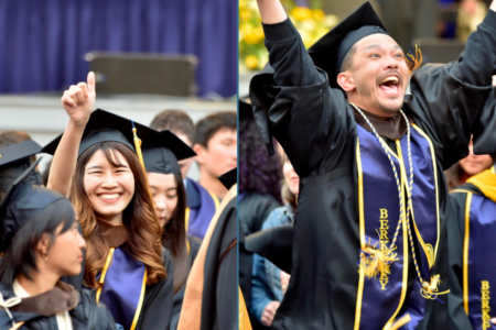 Composite of students celebrating at commencement