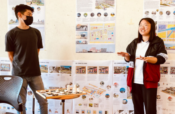 Design and Innovation for Sustainable Cities students presenting work in studio