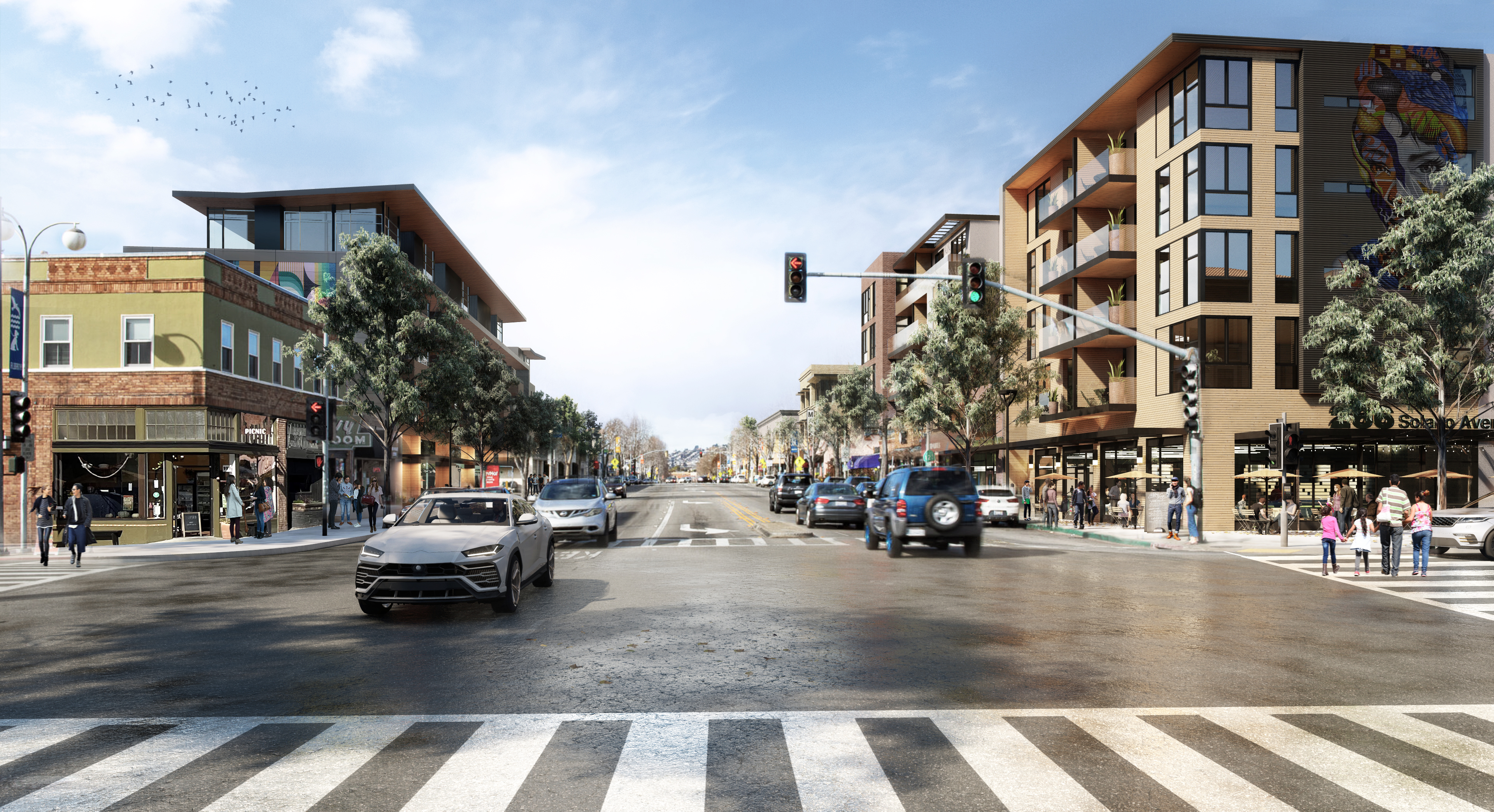 rendering of san pablo ave with cars and people