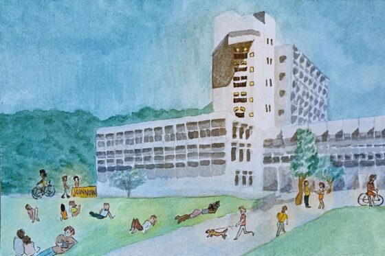 watercolor of Bauer Wurster Hall