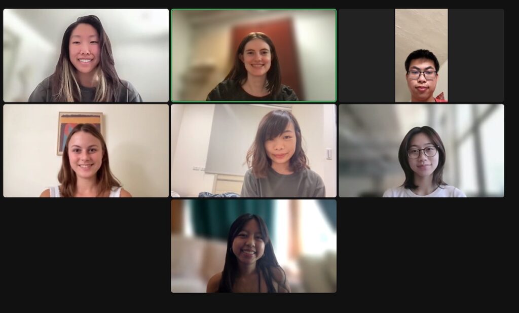 Zoom screenshot showing faces of student team