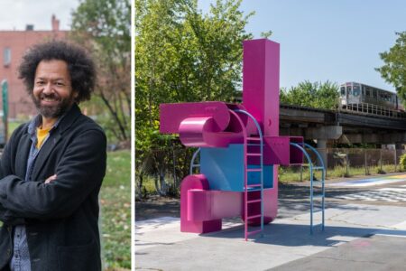 Davis Brown and pink and blue play structure in Chicago