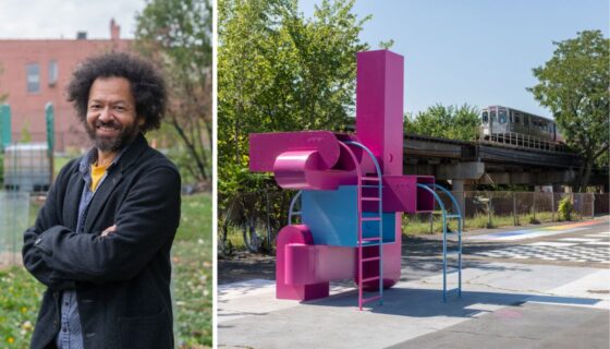 Davis Brown and pink and blue play structure in Chicago