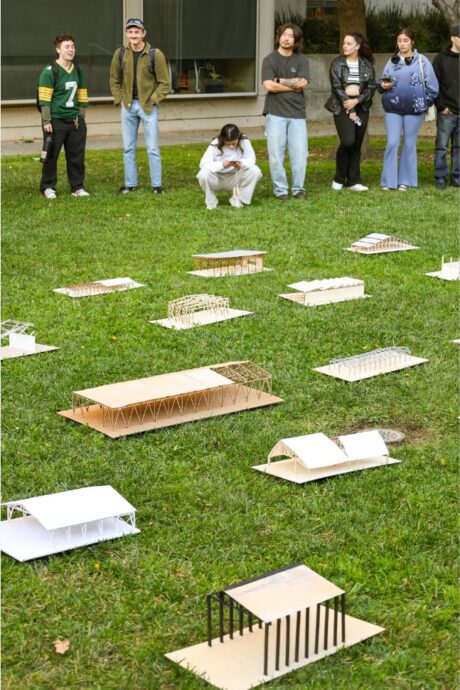 Architectural models on lawn