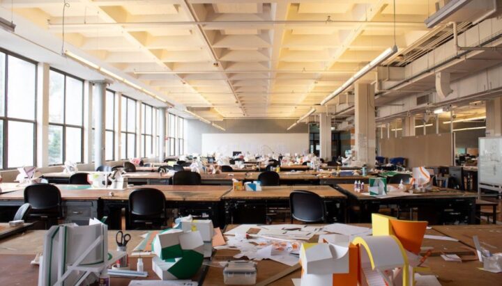 Rows of drafting desks