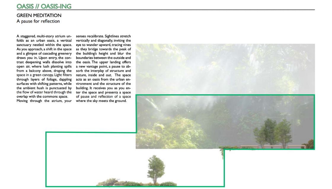 Oasis Oasising rendering and text describing project