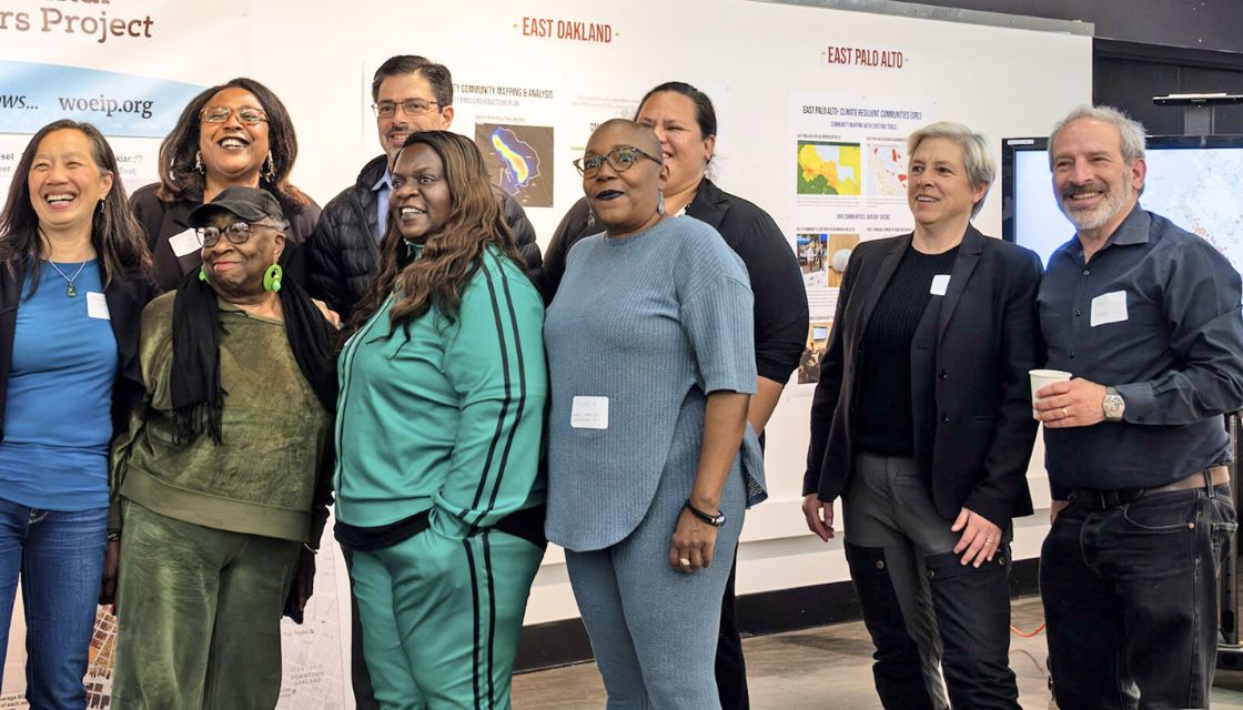Kristina Hill with Charisma Acey smiling with community partners at launch of Bay Area Community Air Quality Map