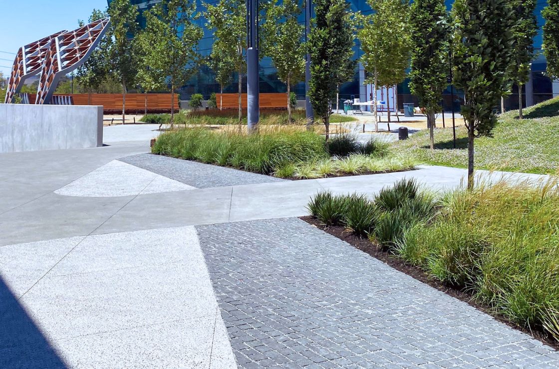 Gray paving and landscaping outside NVIDIA, 2021