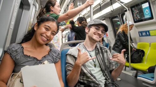 Students riding BART