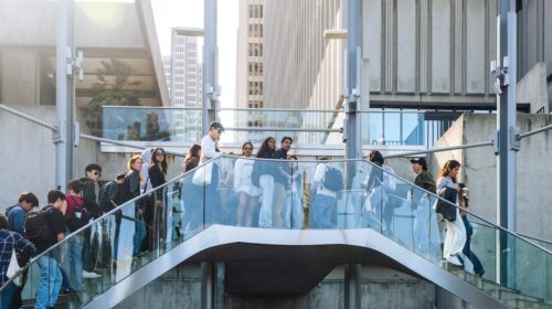 Students on stairs at San Francisco's Embarcadero Center