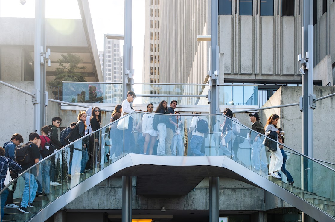 Students on stairs at San Francisco's Embarcadero Center