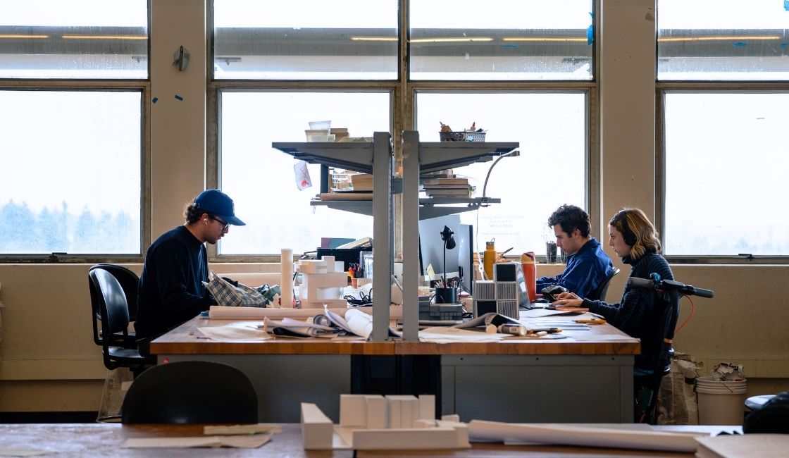 Graduate info sessions students in architecture studio