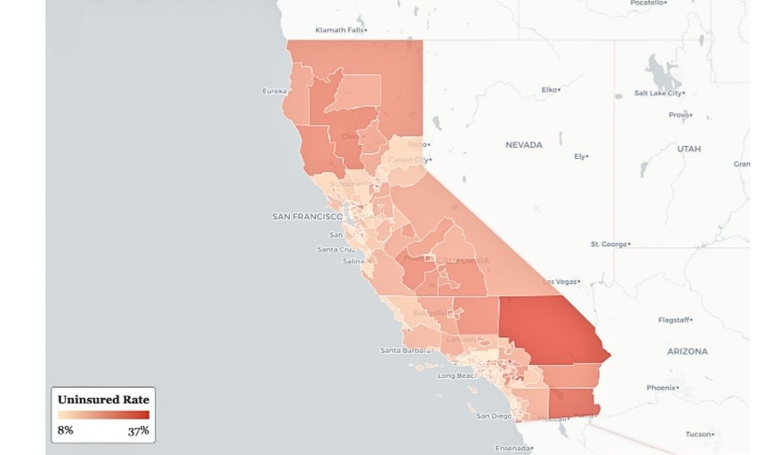 Map of California showing percentage of insured homeowners